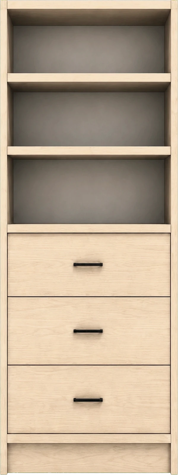 Modular closet bay 3-shelves-3-drawers 2D visualization